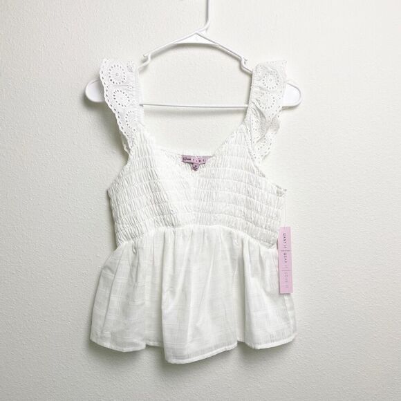 Macy's Junior Girls Eyelet Peplum White Sleeveless Tank Top Size Medium NEW - Picture 1 of 5